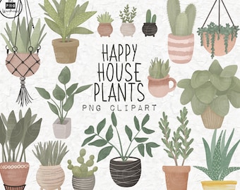 Happy HOUSE PLANTS Clip Art - 17 pngs - instant download - 300dpi - clip art designs -plants boho modern leaf leaves nature journal clipart