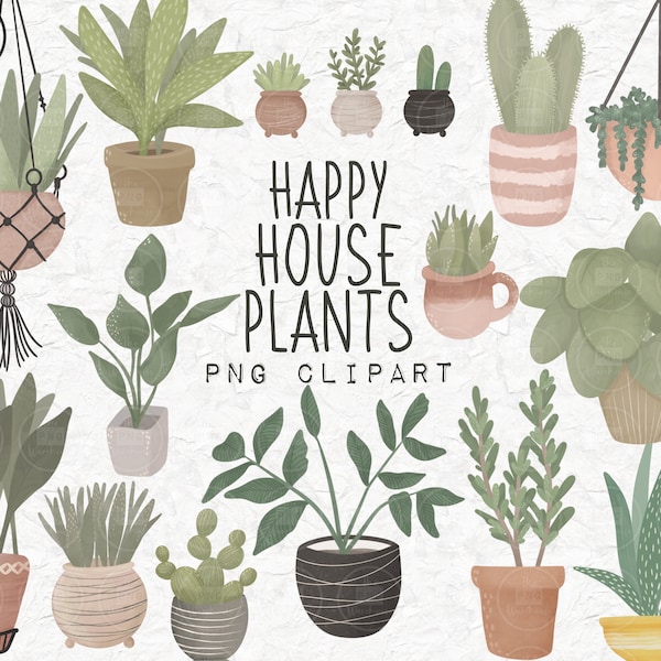 Happy HOUSE PLANTS Clip Art - 17 pngs - instant download - 300dpi - clip art ontwerpen -planten boho moderne blad bladeren natuur dagboek clipart