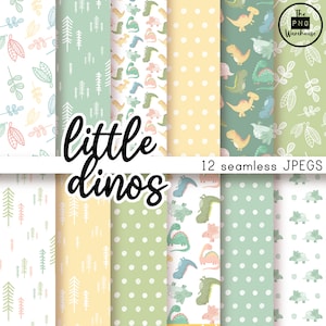 KLEINE DINOS - Digital Paper Pack - 12 JPegs - sofortiger Download - 300dpi - 12x12 Zoll - nahtlose Muster Hintergründe Dinosaurier Kinderzimmer