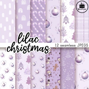 NAVIDAD LILA - Paquete de papel digital sin costuras - 12 JPegs - descarga instantánea - 300 ppp - 12 x 12 pulgadas - adornos morados árboles santa festivo