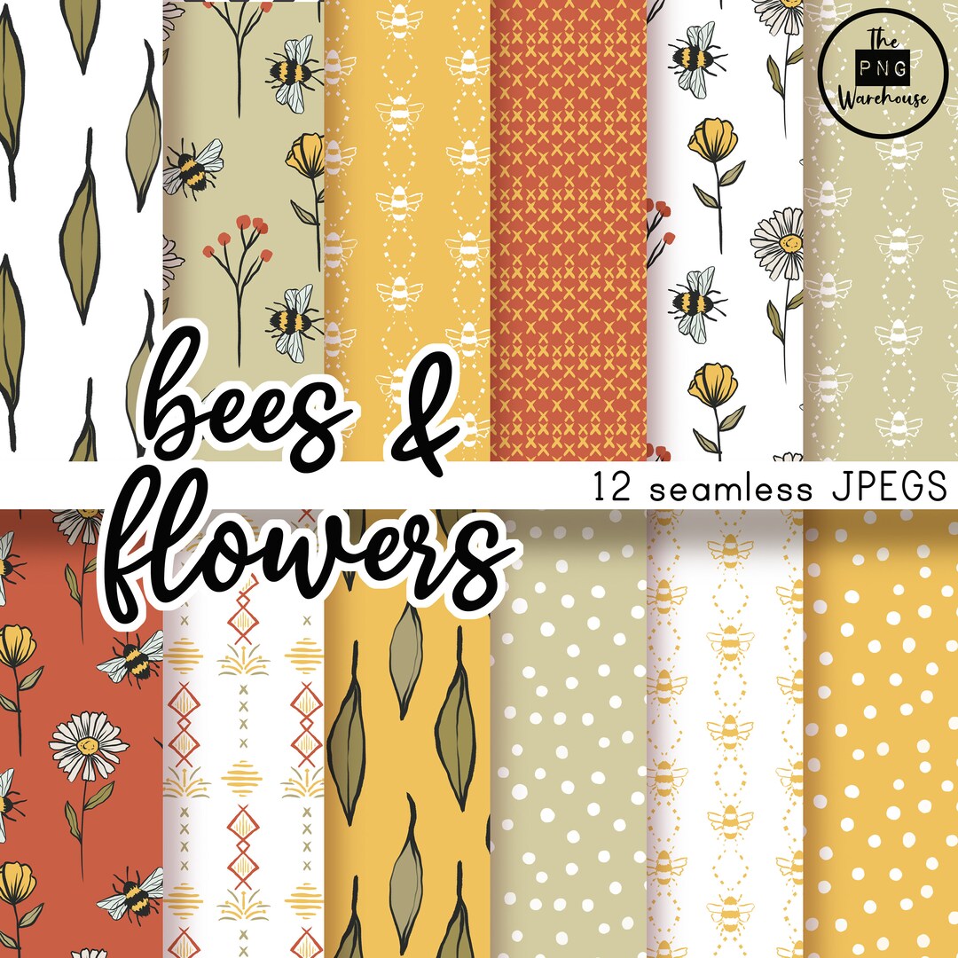 BEES and FLOWERS - Digital Paper Pack - 12 Jpegs - Instant Download ...