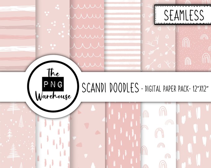 PINK SCANDI DOODLES - Digital Paper Pack - 12 Jpegs - Instant Download ...