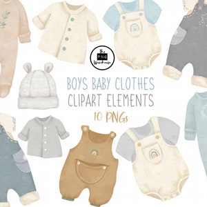 BABY Boy Clothes CLIPART - 10 pngs - instant download - 300dpi - clip art ontwerpen - baby jongens schattige elementen pastel romper vintage clipart