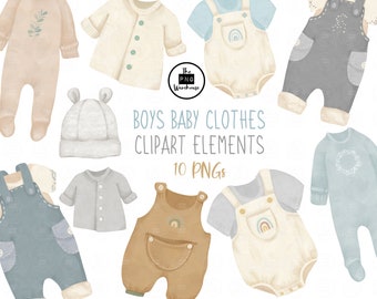 BABY Boy Clothes CLIPART - 10 pngs - instant download - 300dpi - clip art designs - baby boys cute elements pastel romper vintage clipart