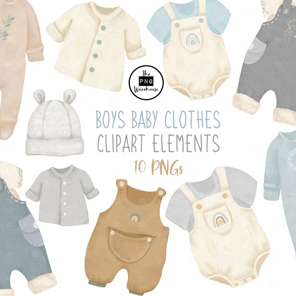 BABY Boy Clothes CLIPART - 10 pngs - instant download - 300dpi - clip art designs - baby boys cute elements pastel romper vintage clipart