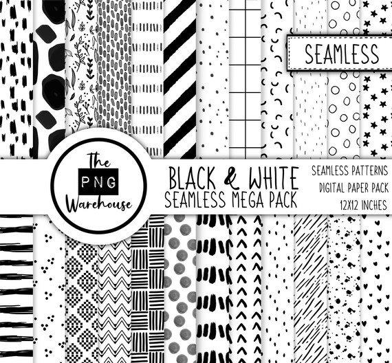 Black and White Seamless Patterns Digital Paper Pack 12 Etsy