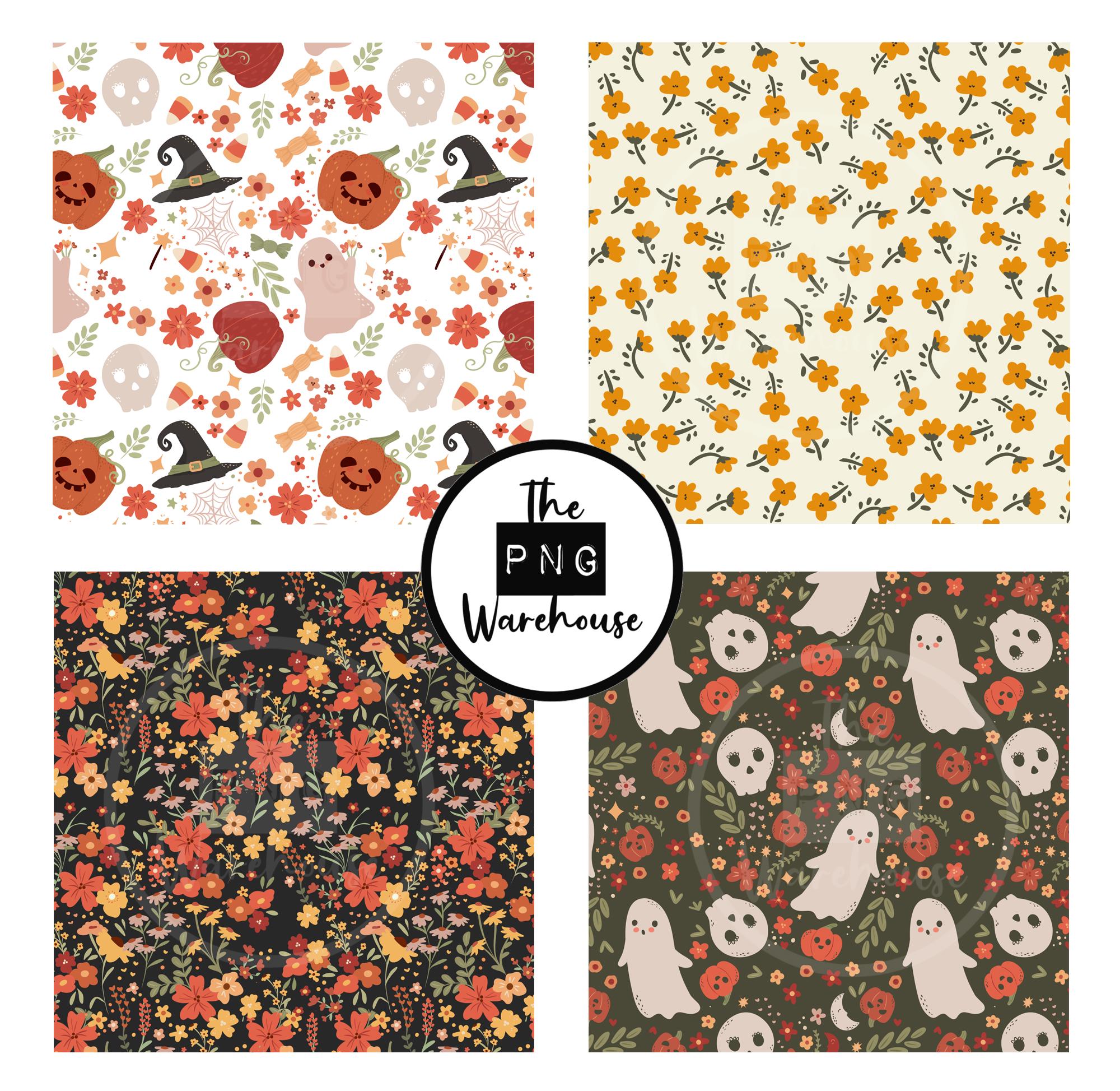 FLORAL HALLOWEEN PATTERNS Digital Paper Pack - 12 Jpegs - Instant ...