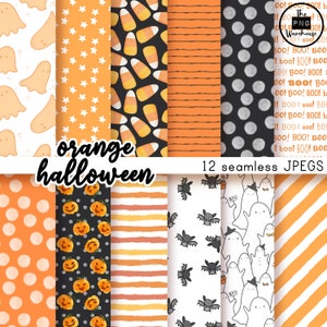 ORANGE HALLOWEEN - Digital Paper Pack - 12 JPegs - instant download - 300dpi - 12x12 inches - seamless patterns backgrounds pumkins ghosts