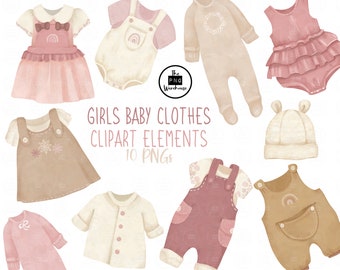 BABY Girl Clothes CLIPART - 10 pngs - instant download - 300dpi - clip art designs - baby girl cute elements pastel dress vintage clipart