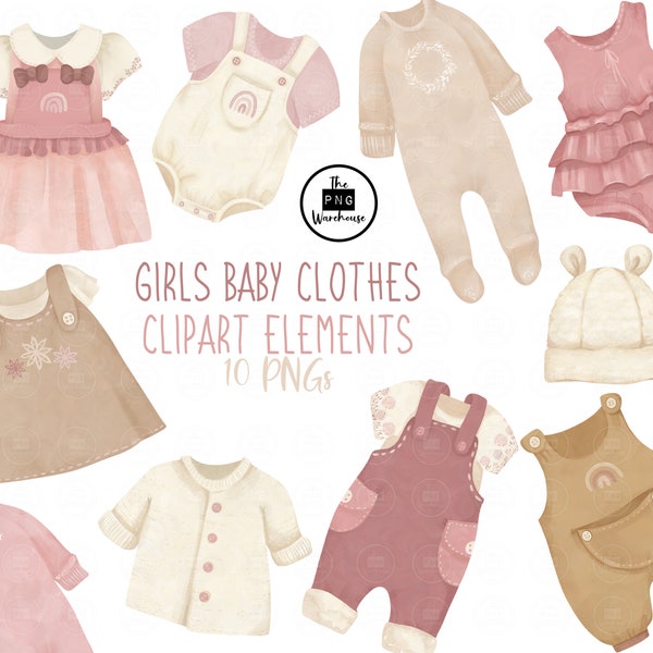 BABY Girl Clothes CLIPART - 10 pngs - instant download - 300dpi - clip art designs - baby girl cute elements pastel dress vintage clipart