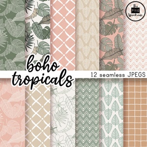 BOHO TROPICAL PATTERNS - Pakiet papieru cyfrowego - 12 plików JPEG - natychmiastowe pobranie - 300 dpi - 12x12 cali - bezszwowe wzory tła nowoczesne