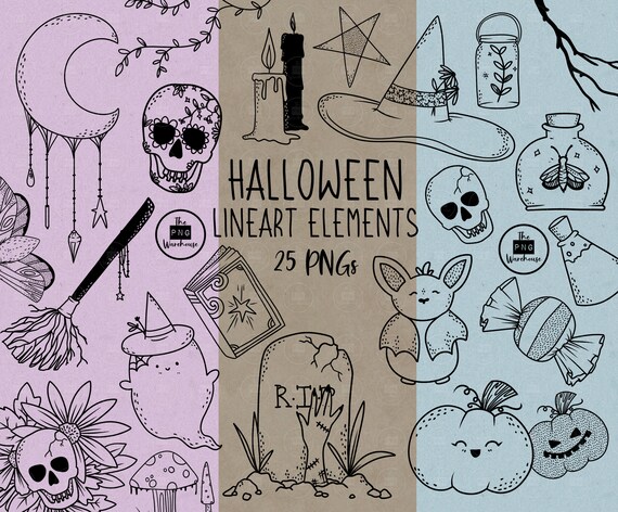 Conjunto De Halloween, Desenho De Linha De Halloween Ilustração Stock -  Ilustração de noite, partido: 159669825