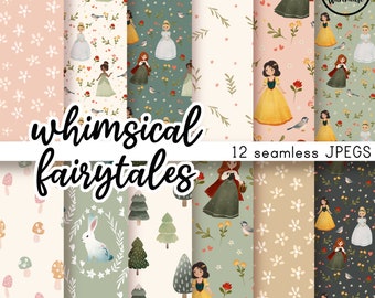 Whimsical Fairytales patterns - Digital Paper Pack - 12 JPegs - instant download - 300dpi - 12x12  seamless patterns backgrounds princess
