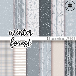 WINTER FOREST - Digital Paper Pack - 12 JPegs - instant download - 300dpi - 12x12 inches - seamless patterns backgrounds trees woods snow