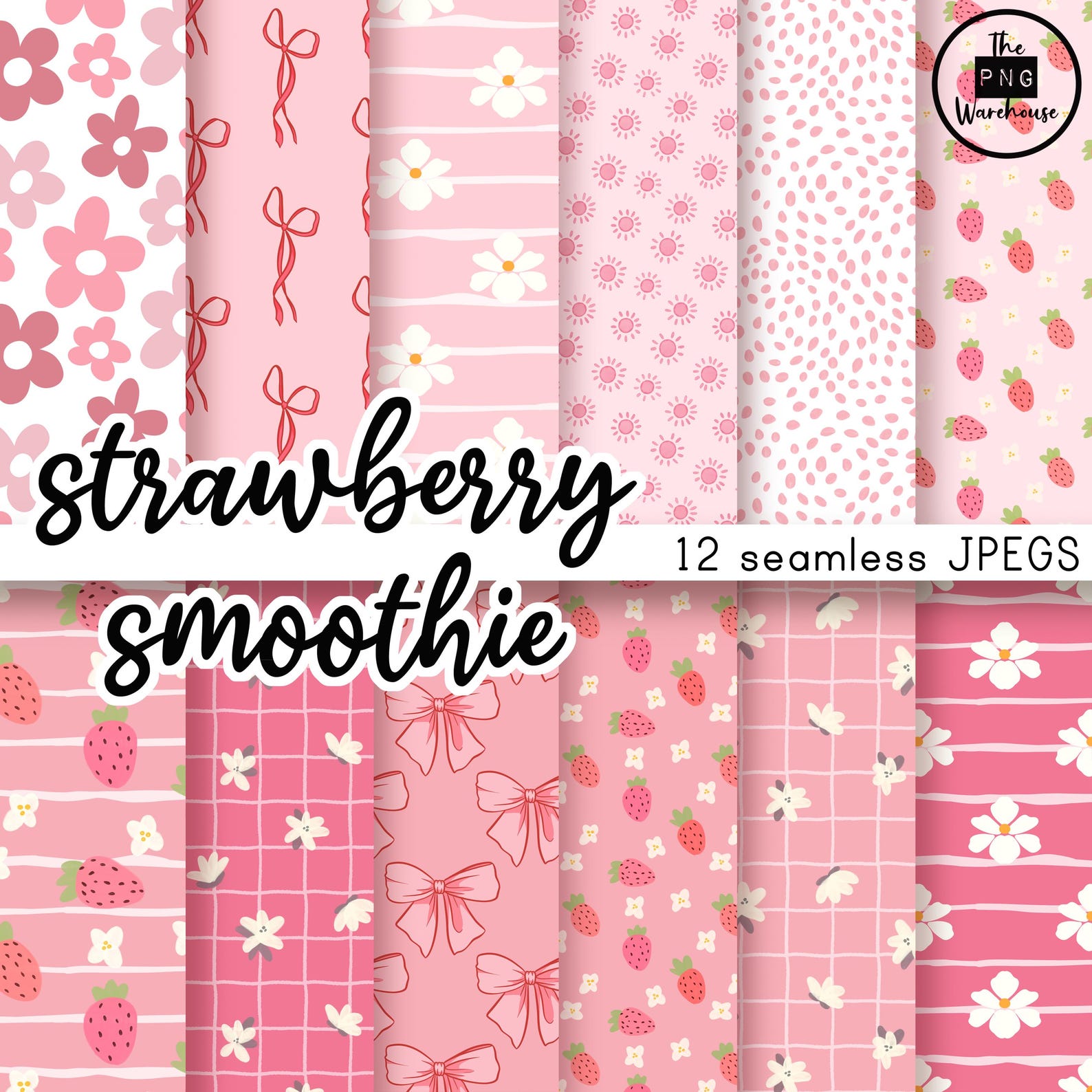 STRAWBERRY SMOOTHIE Patterns - Digital Paper Pack - 12 Jpegs - Instant ...