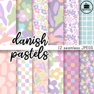 Wzory DANISH PASTELS - Pakiet papieru cyfrowego - 12 plików JPEG - natychmiastowe pobranie - 300 dpi - 12x12 cali bezszwowe wzory tła retro y2k