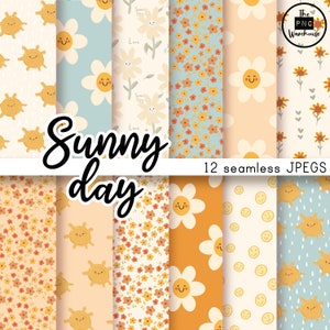 SUNNY DAY PATTERNS Digital Paper Pack - 12 JPEG - download istantaneo - 300 dpi - 12 x 12 pollici sfondi modelli senza giunture margherita sole giallo