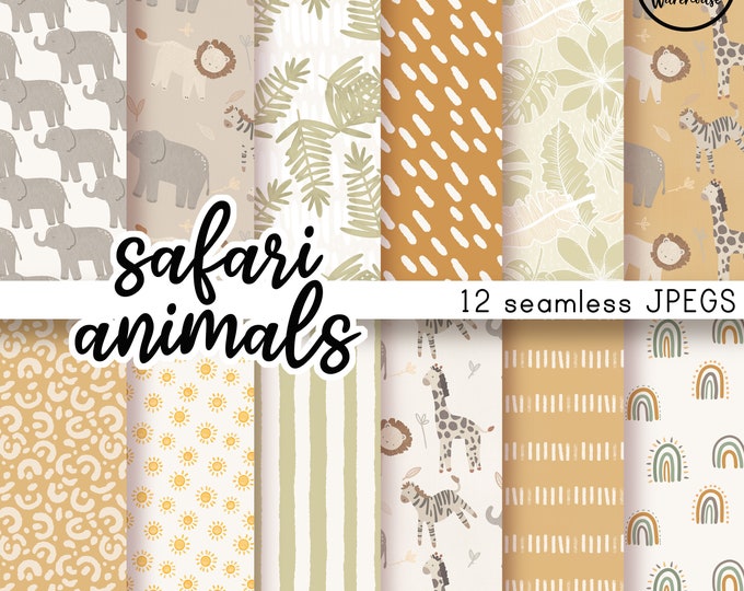 Cute Animals Safari Seamless Pattern, Handpainted, Safari Jungle ...