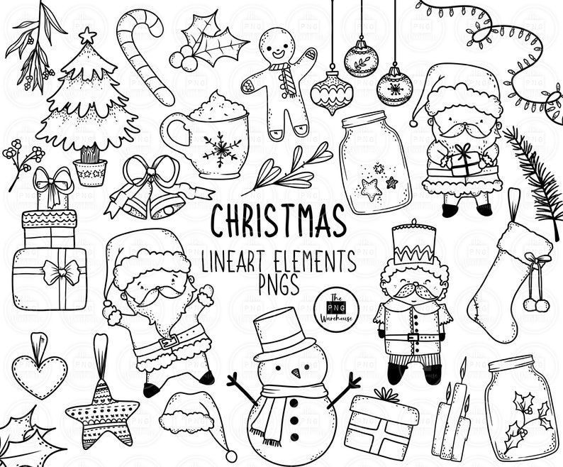 CHRISTMAS Lineart Elements 29 Png Clip Art Designs Instant - Etsy
