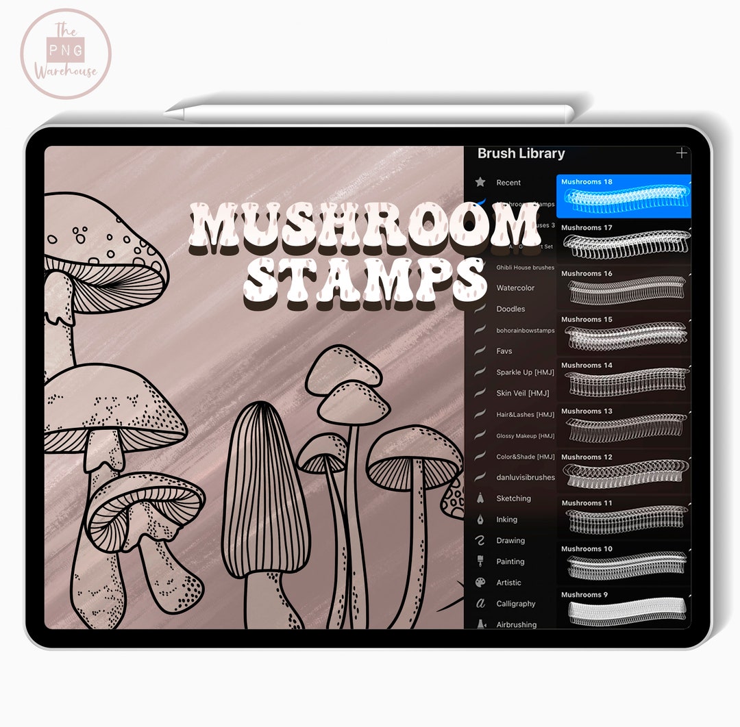 Mushrooms 18 Stamps/brush Set for Use in Procreate Photoshop Photopea ...
