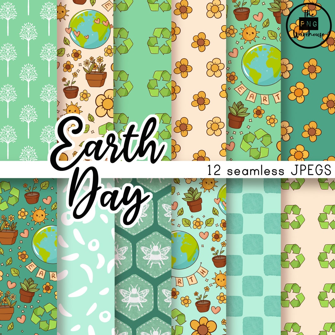 Earth Day Patterns Digital Paper Pack 12 Jpegs Instant Download 300dpi