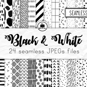 Black and White seamless patterns - Digital Paper Pack - 24 JPegs - instant download - 300dpi - 12x12 inches - seamless pattern black white