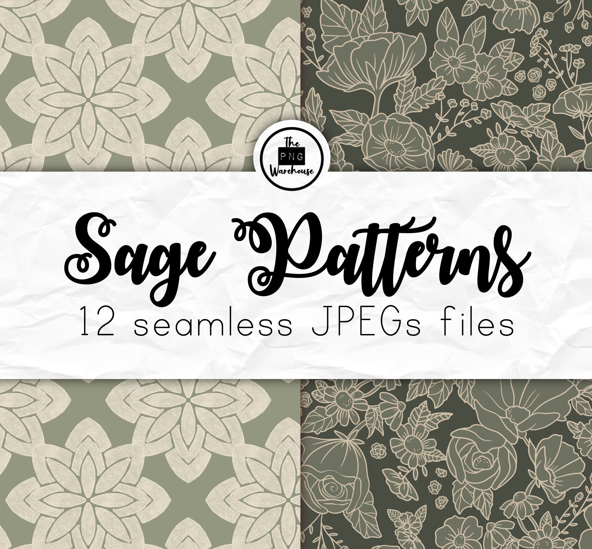 SAGE BOHO PATTERNS v2 Digital Paper Pack - 12 JPegs - descarga ...