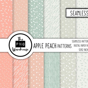 APPLE + PEACH PATTERNS - Digital Paper Pack - 12 JPegs - instant download - 300dpi - 12x12 inches - seamless patterns backgrounds repeatable