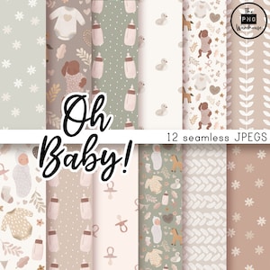 Oh bébé! motifs - Digital Paper Pack - 12 JPegs - téléchargement instantané - 300dpi - 12x12 motifs sans couture arrière-plans baby shower pépinière