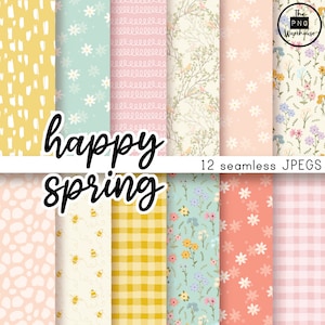 HAPPY SPRING Muster - Digital Paper Pack - 12 JPegs - sofortiger download - 300dpi - 12x12 Zoll - nahtlose Hintergründe Planer Journal Vögel