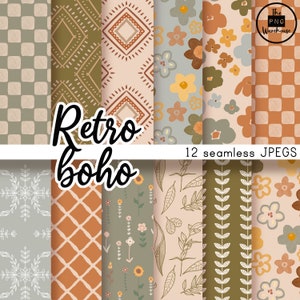 RETRO BOHO patterns - Digital Paper Pack - 12 JPegs - instant download - 300dpi - 12x12  seamless patterns backgrounds retro patterns