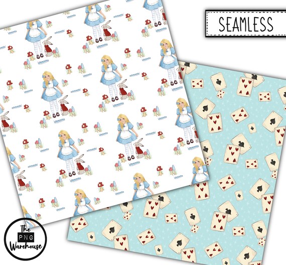 ALICE in WONDERLAND- Digital Paper Pack - 12 Jpegs - Instant