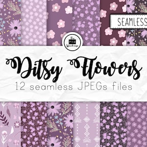 DITSY FLOWERS - Digital Paper Pack - 12 JPegs - descarga instantánea - 300dpi - 12x12 pulgadas - patrones sin costuras fondos púrpura lila boho