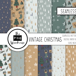 VINTAGE CHRISTMAS - Digital Paper Pack - 12 JPegs instant download - 300dpi - 12x12 inches - seamless patterns backgrounds repeatable xmas