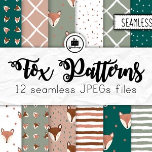 FOX SEAMLESS PATTERNS - Digital Paper Pack - 12 JPegs - téléchargement instantané - 300dpi - 12x12 pouces - fox foxes illustrations sarcelle moderne