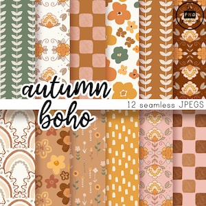 HERFST BOHO patronen - Digital Paper Pack - 12 JPEG's - instant download - 300dpi - 12x12 naadloze patronen achtergronden retro patronen