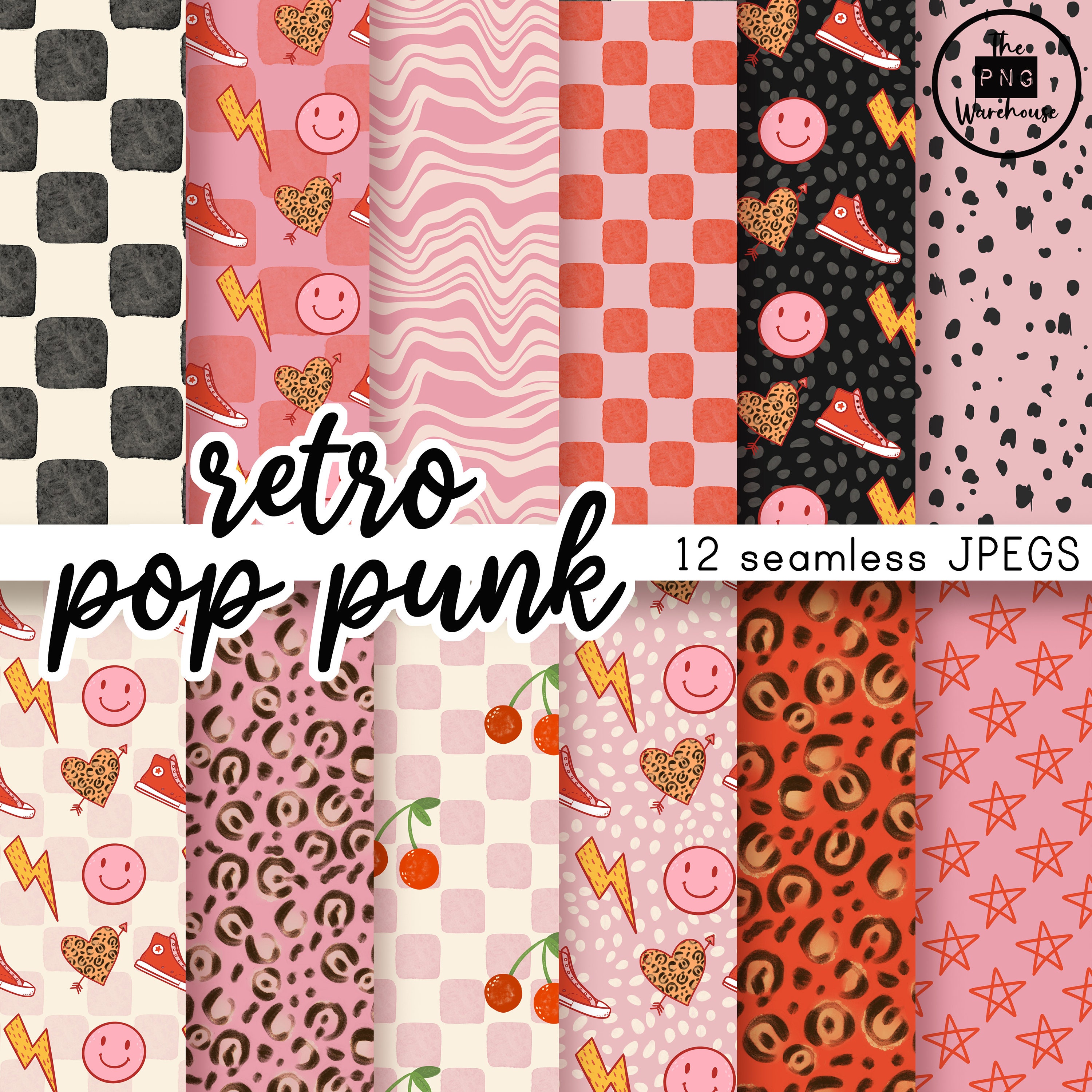Retro Pop Punk Patterns - Digital Paper Pack - 12 Jpegs - Instant ...