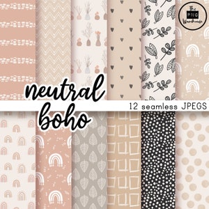 NEUTRAL BOHO PATTERNS Digital Paper Pack - 12 JPegs - instant download - 300dpi - 12x12 inches seamless patterns backgrounds modern rainbows