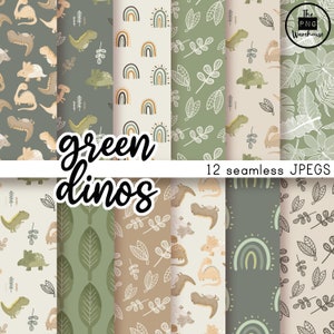 GREEN DINOS patterns - Digital Paper Pack - 12 JPegs - instant download - 300dpi - 12x12 inches seamless patterns backgrounds