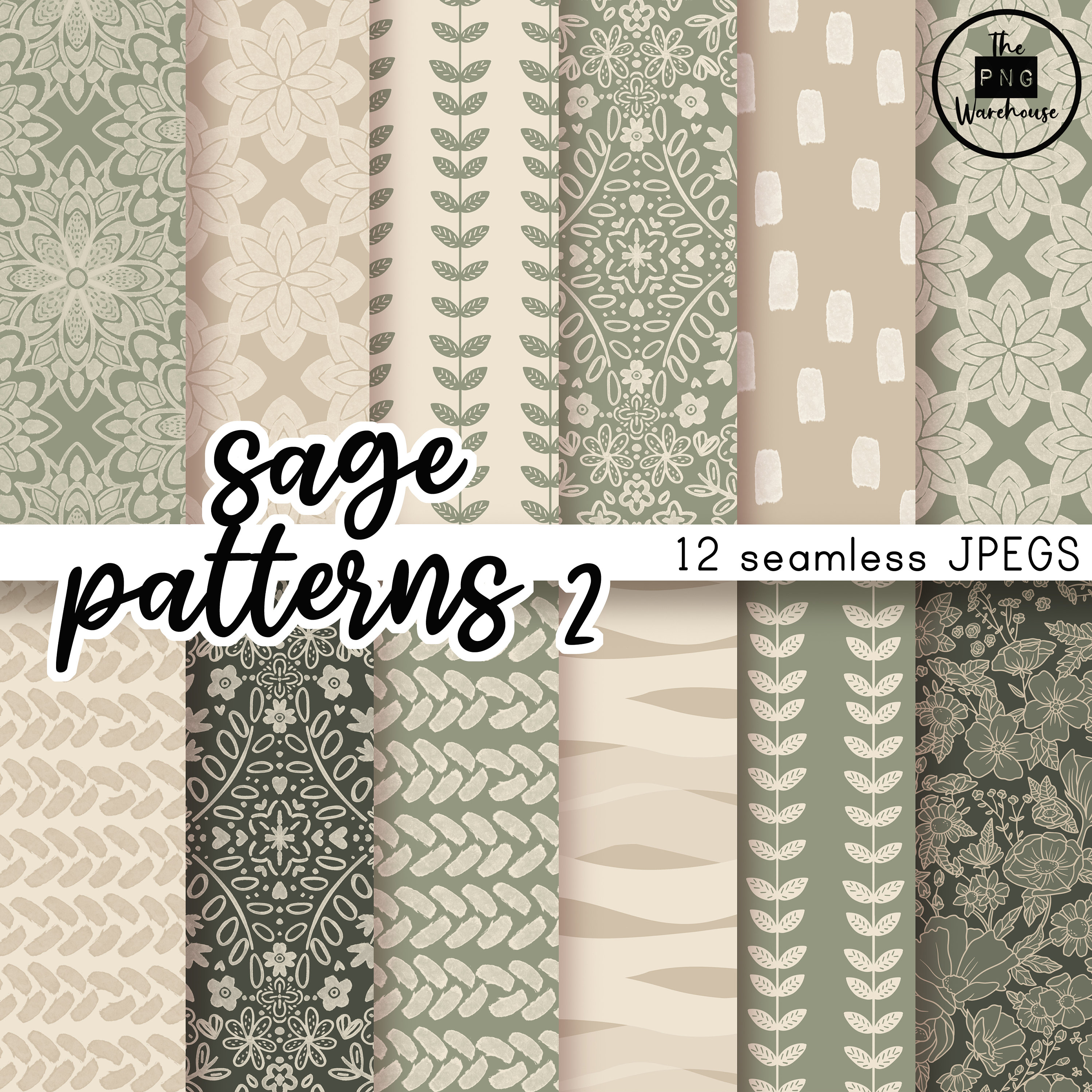 SAGE BOHO PATTERNS v2 Digital Paper Pack - 12 JPegs - descarga ...