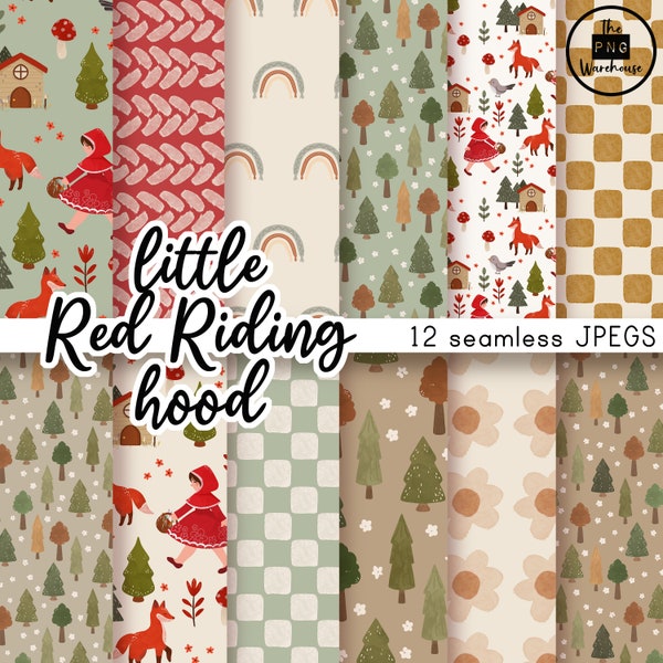 Little Red Riding Hood patterns - Digital Paper Pack 12 JPegs - instant download - 300dpi - 12x12  seamless patterns backgrounds fairytales