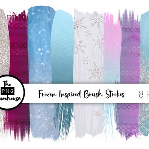 FROZEN BRUSH STROKES - 8 png clip art designs - instant download 300 dpi - blue pink nordic glitter white snowflakes elsa anna purple snow