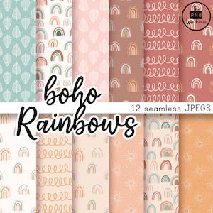 BOHO RAINBOW - Pacote de papel digital - 12 JPegs - download instantâneo - 300dpi - 12x12 polegadas - padrões sem costura fundos arco-íris modernos