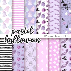 PASTEL HALLOWEEN - Paquete de papel digital - 12 JPegs - descarga instantánea - 300dpi - 12x12 pulgadas patrones sin fisuras fondos lindo lila espeluznante