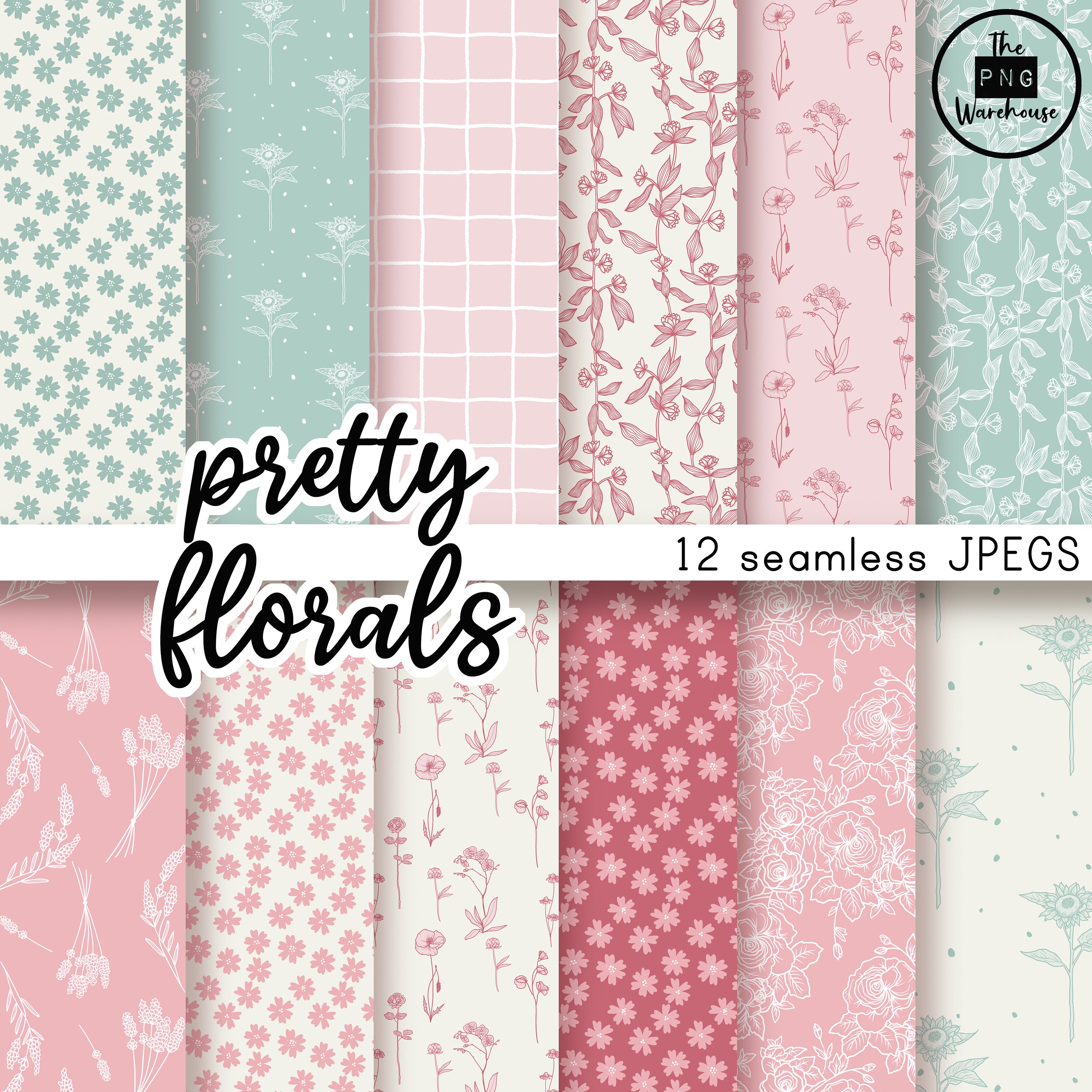 PRETTY FLORALS - Digital Paper Pack - 12 Jpegs - Instant Download ...