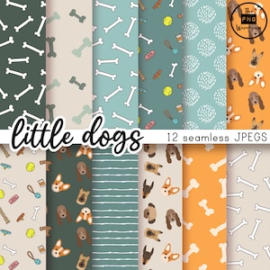 PATRONES DE PERROS LINDOS Paquete de papel digital - 12 JPegs - descarga instantánea - 300dpi - 12x12 pulgadas patrones sin costura fondos mascotas hueso perro