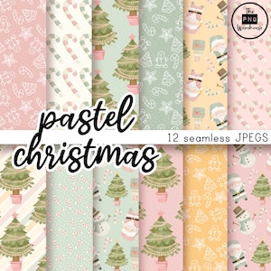 PASTEL CHRISTMAS - Digital Paper Pack - 12 JPegs - sofortiger Download - 300dpi - 12x12 Zoll nahtlose Muster Hintergründe niedlich boho gelb
