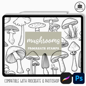 Mushrooms - 18 stamps/brush set - for use in procreate + photoshop + photopea - ABR file