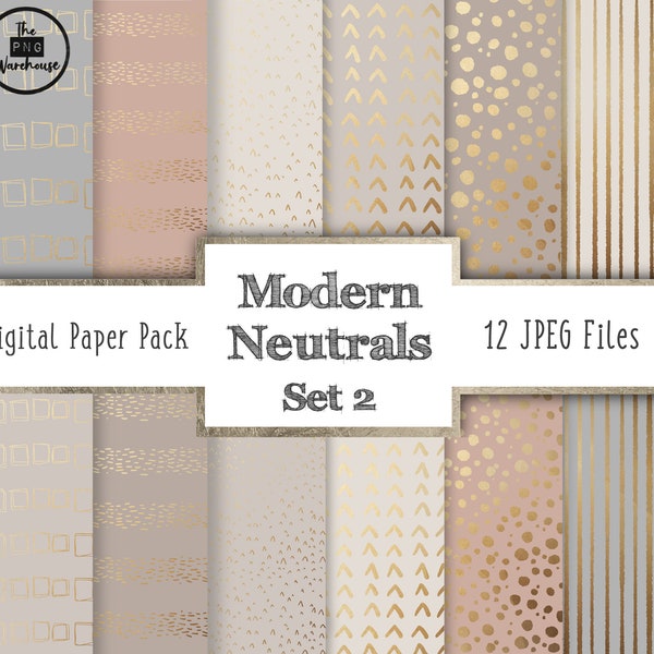 MODERN NEUTRALS SET 2 - Digital Paper Pack - 12 JPegs - instant download - 300dpi - 12x12 inches - pink beige grey cream gold foil metallic