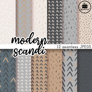 MODERN SCANDI - Digital Paper Pack - 12 JPegs - téléchargement immédiat - 300dpi - 12x12 pouces - motif abstrait moutarde bleu marine neutre